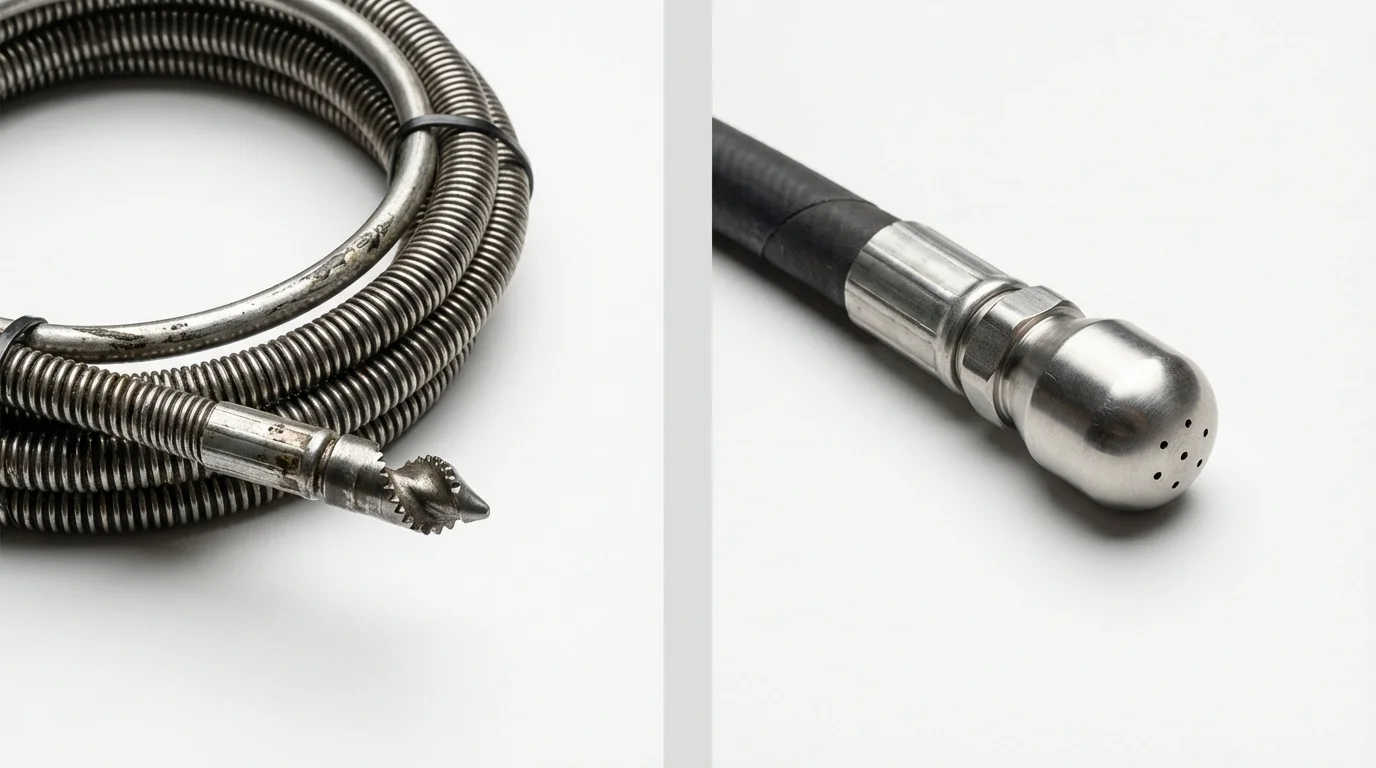 Drain snake cable and hydro jetting nozzle used for drain cleaning in Hanceville, AL