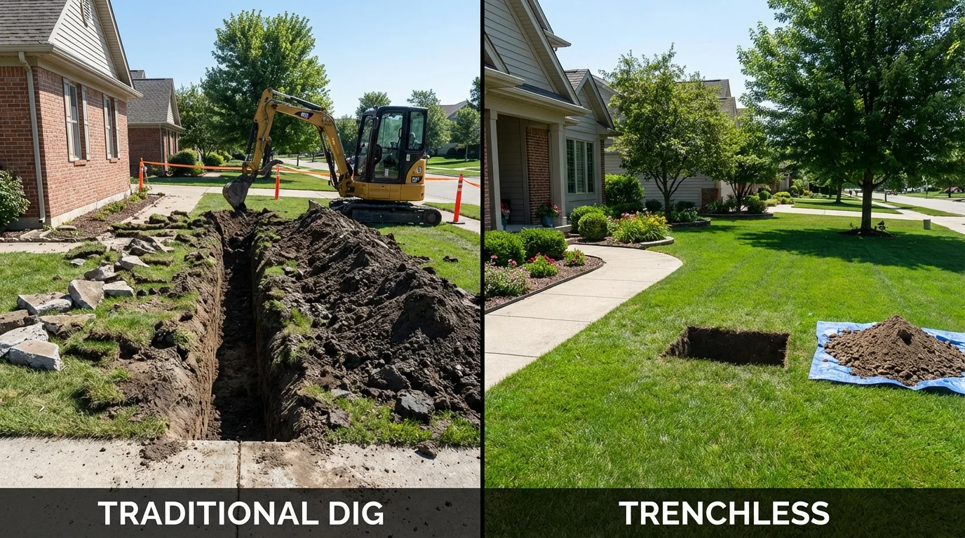 Trenchless sewer repair with minimal yard damage versus traditional excavation in Hanceville, AL